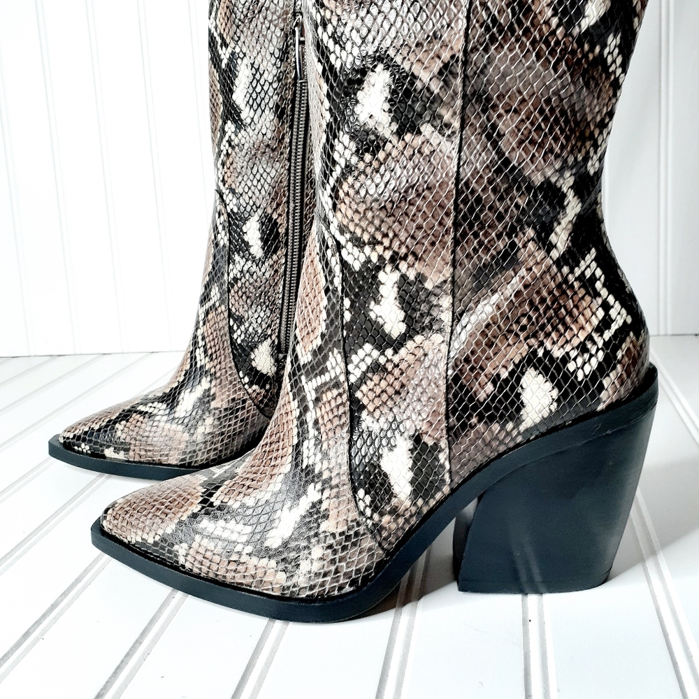 NEW Vince Camuto Gravana Snake Print Leather Boot - Picture 6 of 11